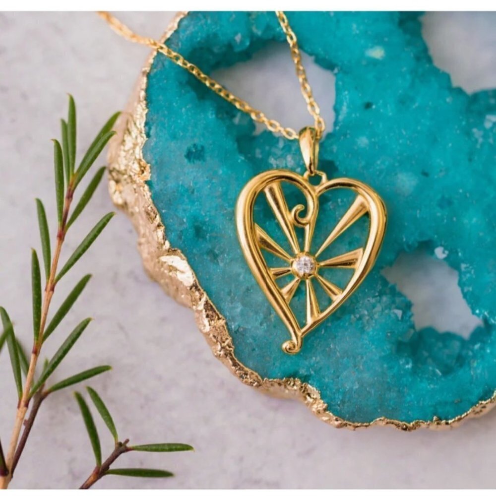 Mantra Love More My Path Necklace Heart Gold Sterling Silver Gift Brand New